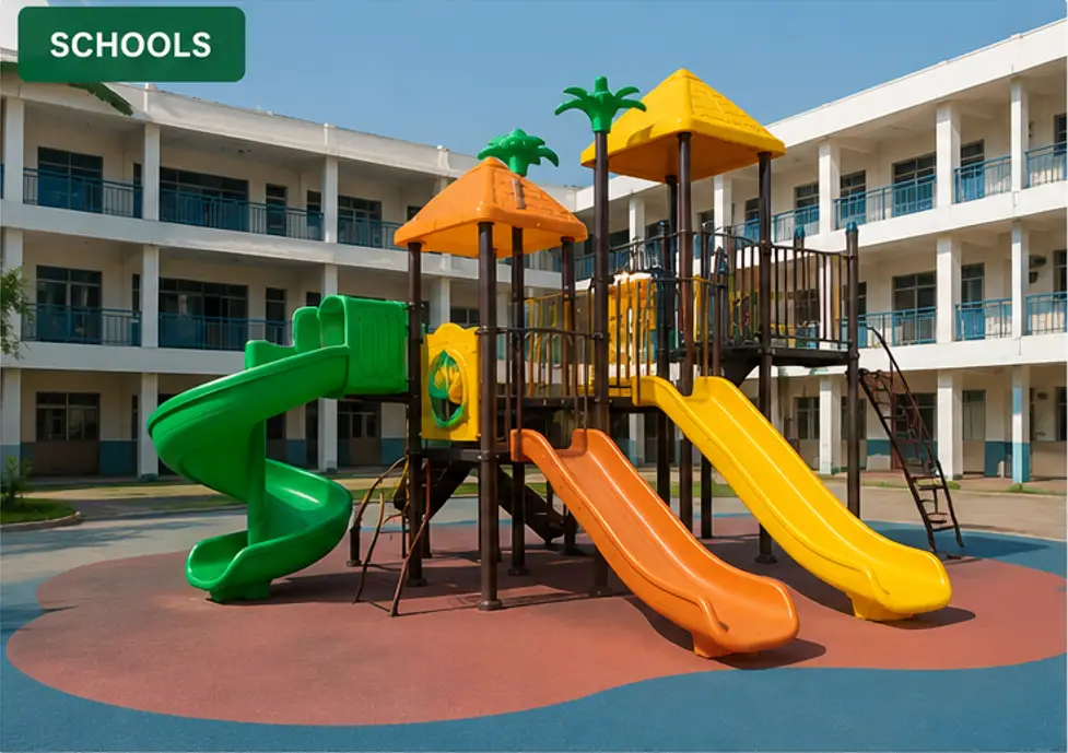 School playground equipment installed in a school play area